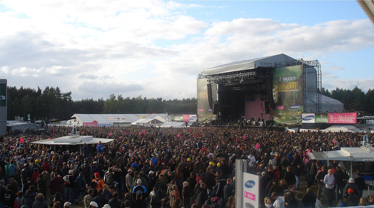 A crowd facing Hurricane Festival's Green Stage during a Beatsteaks performance in June 2005, an archive photograph